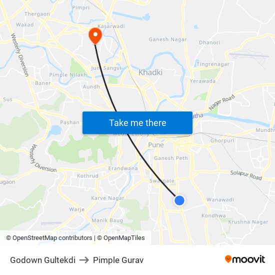 Godown Gultekdi to Pimple Gurav map