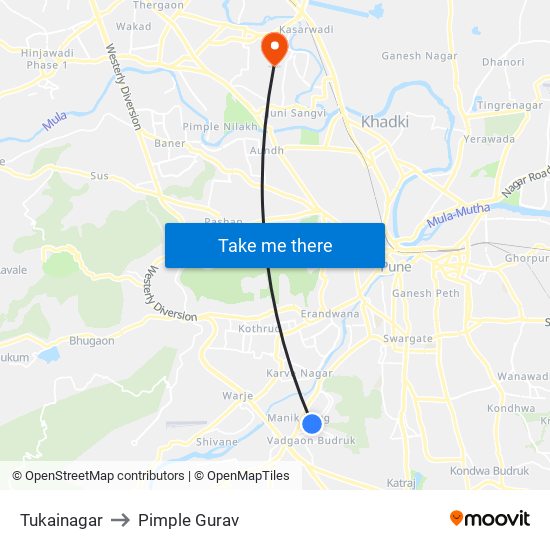 Tukainagar to Pimple Gurav map