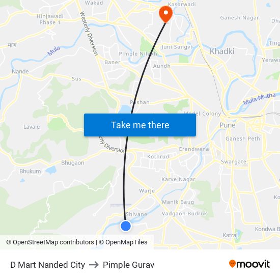 D Mart Nanded City to Pimple Gurav map