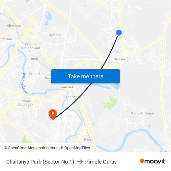 Chaitanya Park (Sector No.1) to Pimple Gurav map