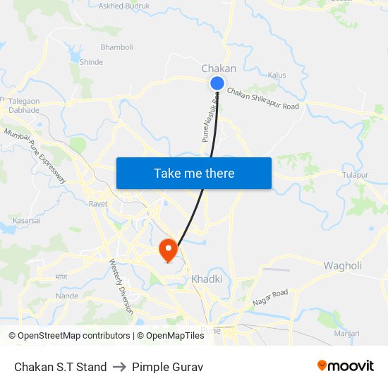 Chakan S.T Stand to Pimple Gurav map