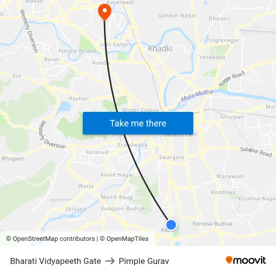 Bharati Vidyapeeth Gate to Pimple Gurav map