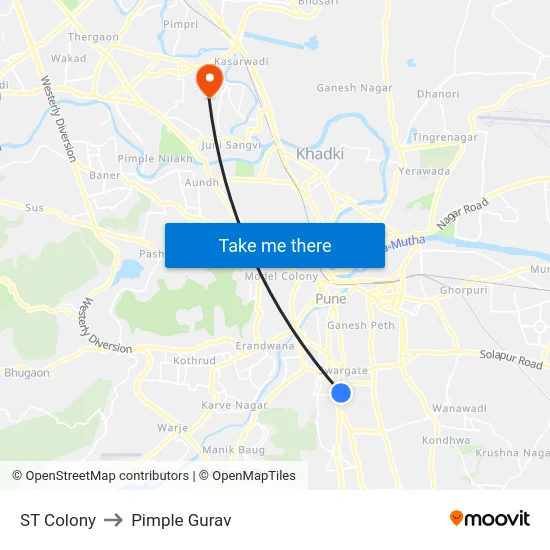 ST Colony to Pimple Gurav map