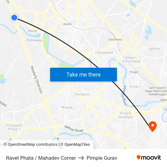 Ravet Phata / Mahadev Corner to Pimple Gurav map