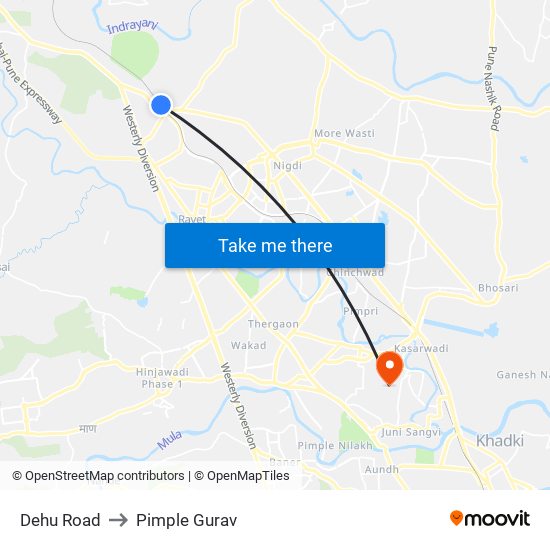 Dehu Road to Pimple Gurav map