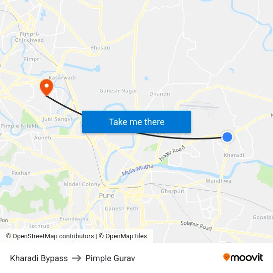 Kharadi Bypass to Pimple Gurav map