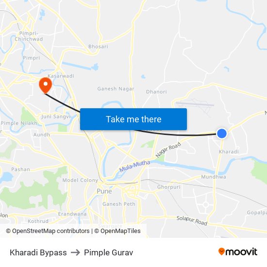 Kharadi Bypass to Pimple Gurav map