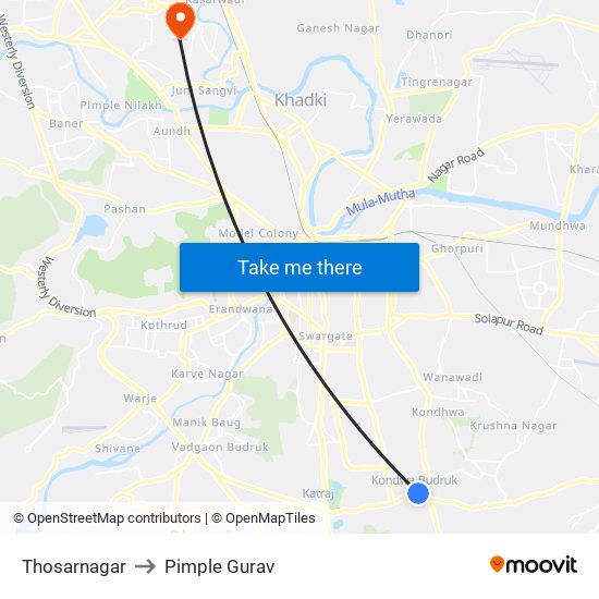 Thosarnagar to Pimple Gurav map