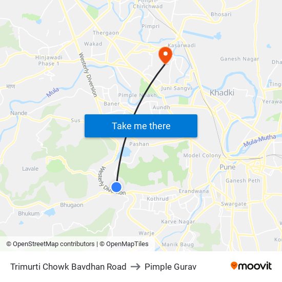 Trimurti Chowk Bavdhan Road to Pimple Gurav map