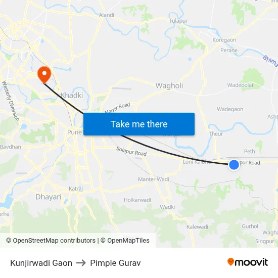 Kunjirwadi Gaon to Pimple Gurav map