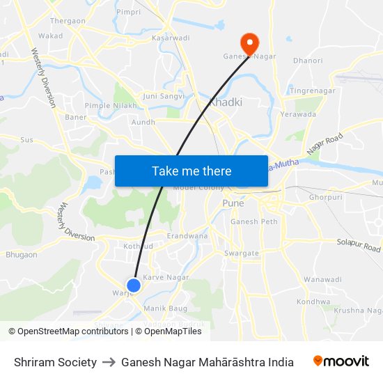 Chaitanya Nagari (Warje) to Ganesh Nagar Mahārāshtra India map