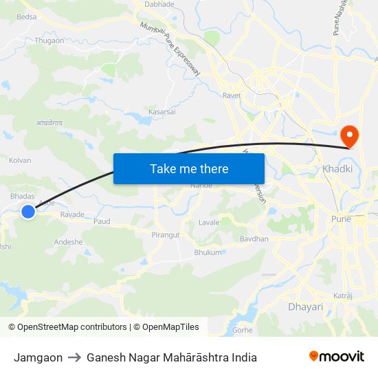 Jamgaon to Ganesh Nagar Mahārāshtra India map