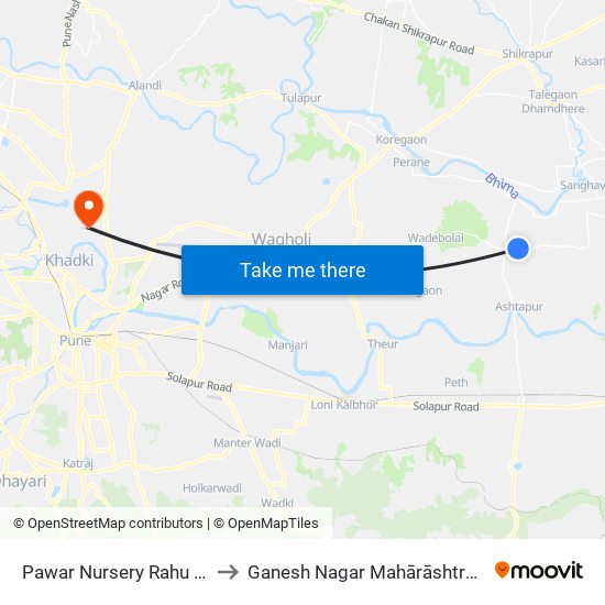 Pawar Nursery Rahu Road to Ganesh Nagar Mahārāshtra India map