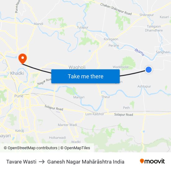 Tavare Wasti to Ganesh Nagar Mahārāshtra India map