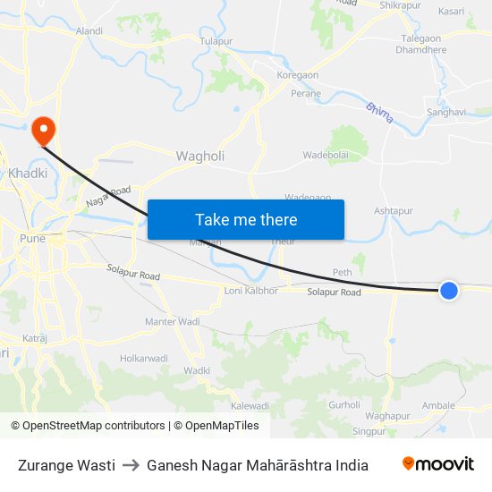 Zurange Wasti to Ganesh Nagar Mahārāshtra India map