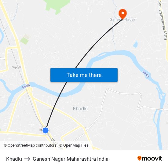 Khadki to Ganesh Nagar Mahārāshtra India map