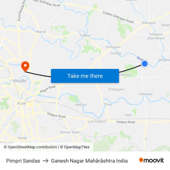 Pimpri Sandas to Ganesh Nagar Mahārāshtra India map