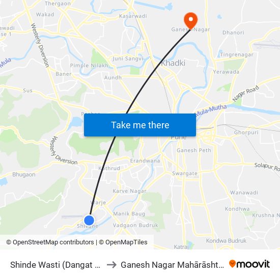 Shinde Wasti (Dangat Estate) to Ganesh Nagar Mahārāshtra India map