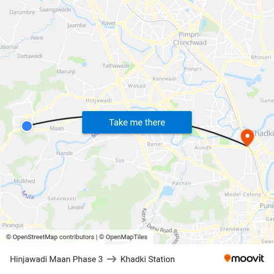 Hinjawadi Maan Phase 3 to Khadki Station map