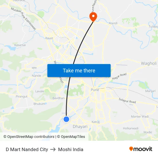 D Mart Nanded City to Moshi India map