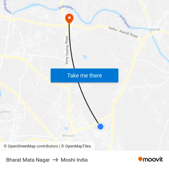 Bharat Mata Nagar to Moshi India map