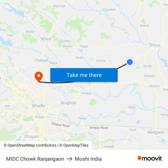 MIDC Chowk Ranjangaon to Moshi India map