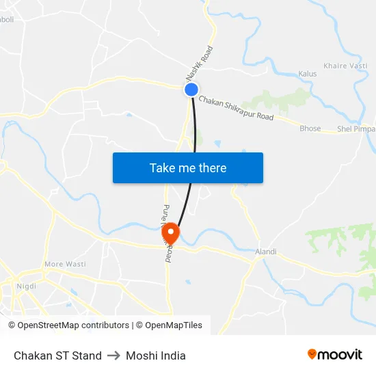 Chakan ST Stand to Moshi India map