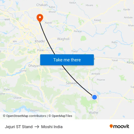 Jejuri ST Stand to Moshi India map