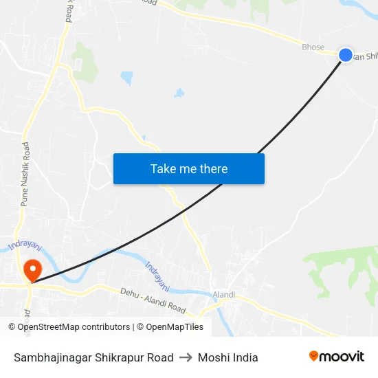 Sambhajinagar Shikrapur Road to Moshi India map