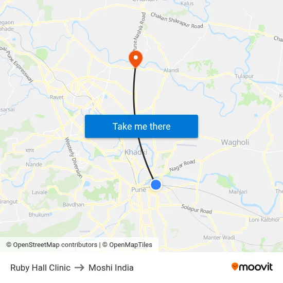 Ruby Hall Clinic to Moshi India map