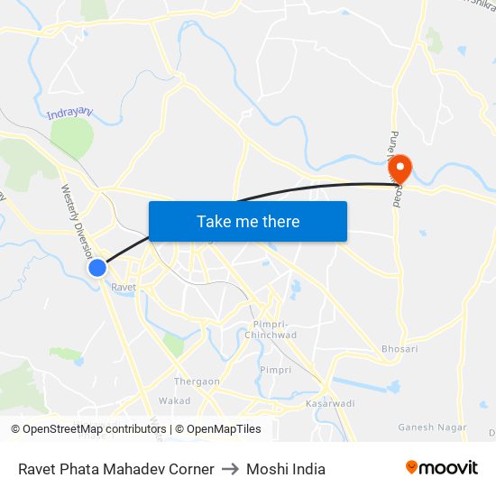 Ravet Phata Mahadev Corner to Moshi India map