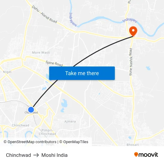 Chinchwad to Moshi India map