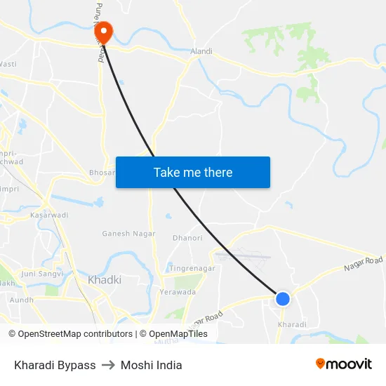 Kharadi Bypass to Moshi India map
