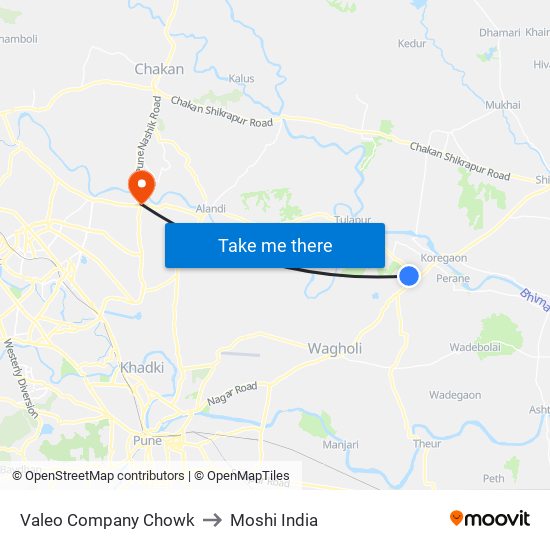 Valeo Company Chowk to Moshi India map