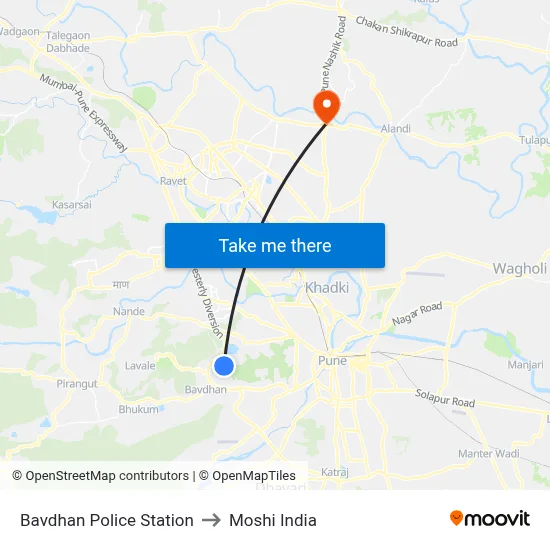 Bavdhan Police Station to Moshi India map