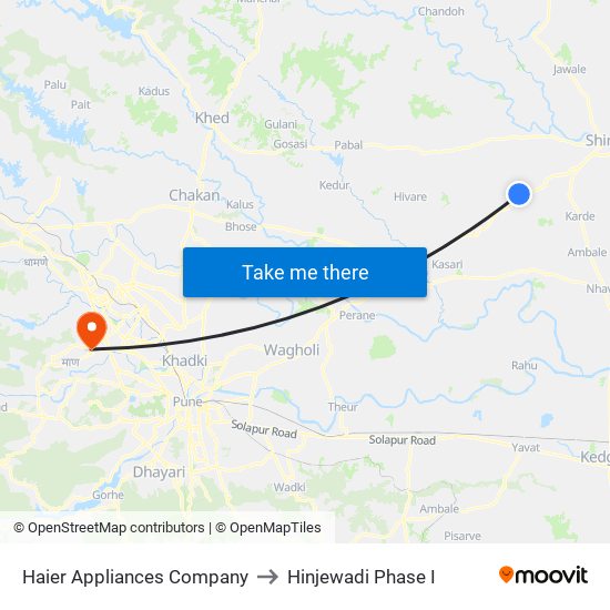 Haier Appliances Company to Hinjewadi Phase I map