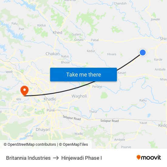 Britannia Industries to Hinjewadi Phase I map