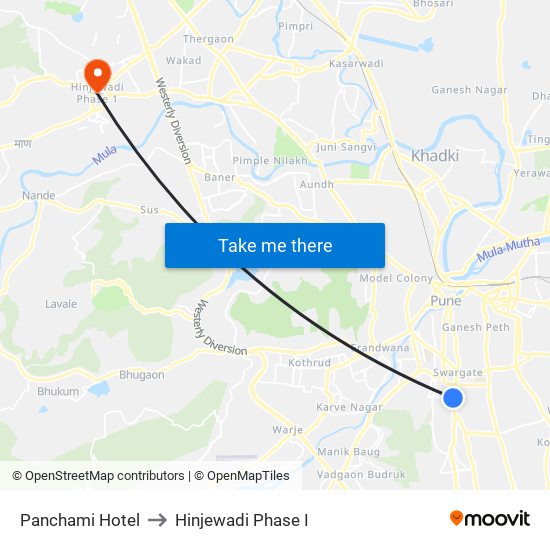 Panchami Hotel to Hinjewadi Phase I map