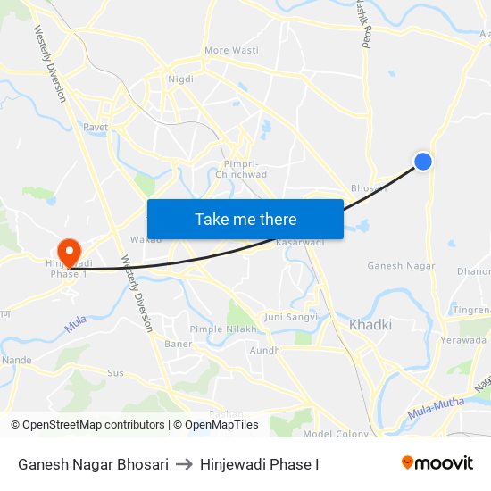 Ganesh Nagar Bhosari to Hinjewadi Phase I map