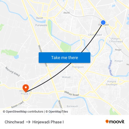 Chinchwad to Hinjewadi Phase I map