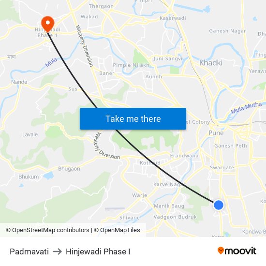 Padmavati BRTS to Hinjewadi Phase I map