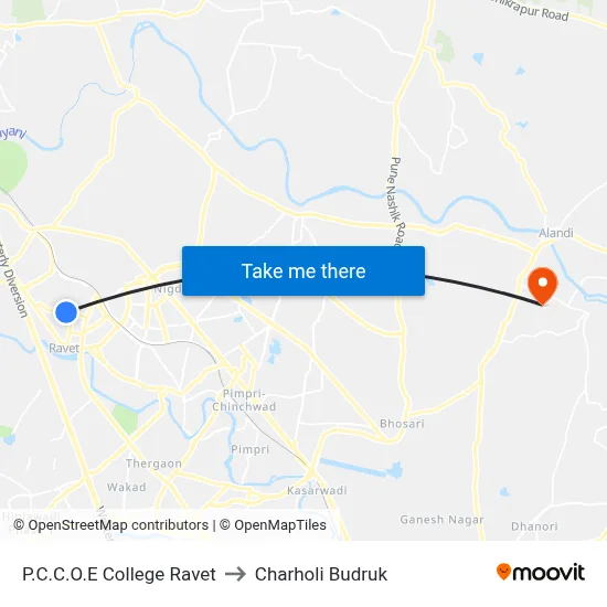 P.C.C.O.E College Ravet to Charholi Budruk map