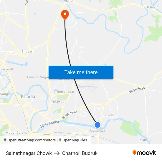 Sainathnagar Chowk to Charholi Budruk map
