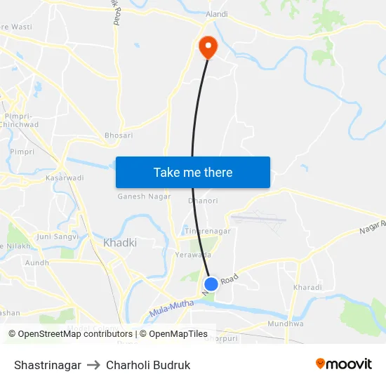 Shastrinagar to Charholi Budruk map