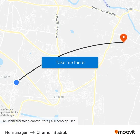 Nehrunagar to Charholi Budruk map
