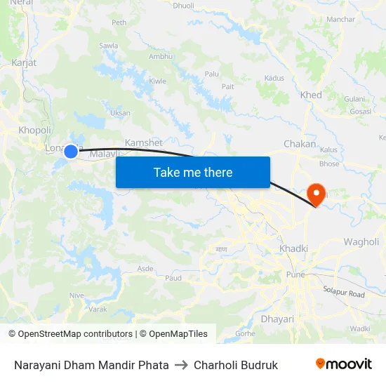Narayani Dham Mandir Phata to Charholi Budruk map