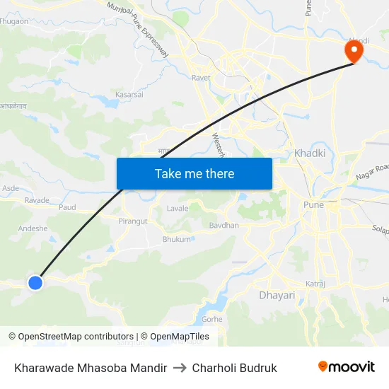 Kharawade Mhasoba Mandir to Charholi Budruk map