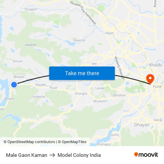 Male Gaon Kaman to Model Colony India map