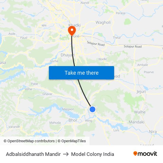 Adbalsiddhanath Mandir to Model Colony India map
