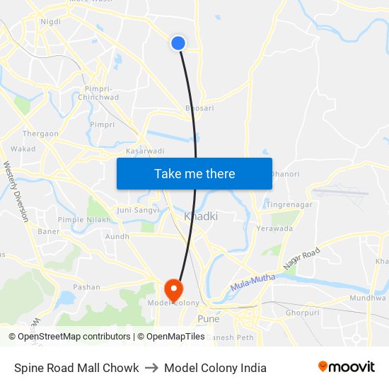 Spine Road Mall Chowk to Model Colony India map